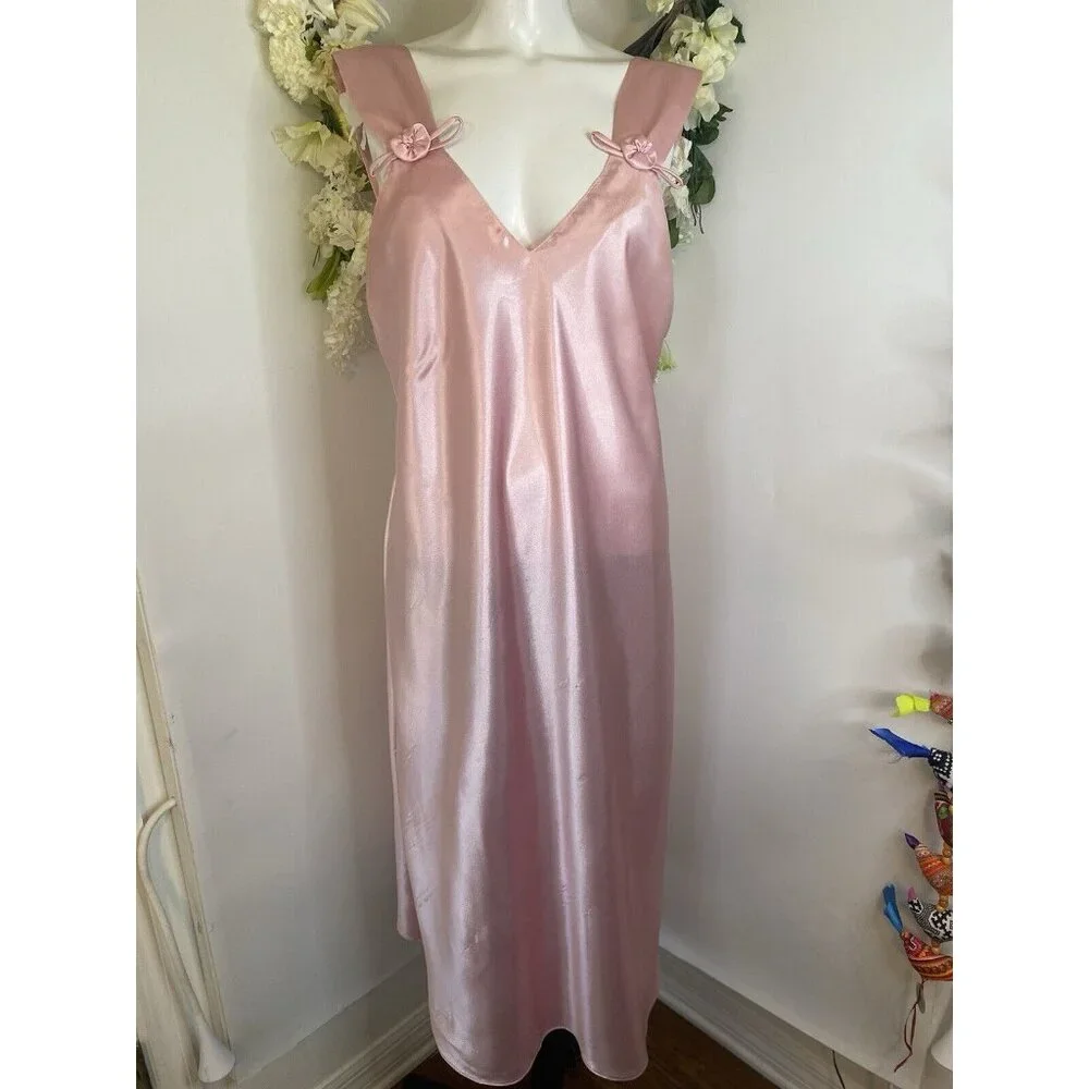 Vintage Val Mode Pink Lingerie Peignoir Sleep Gown Dress Ankle Length Size Large